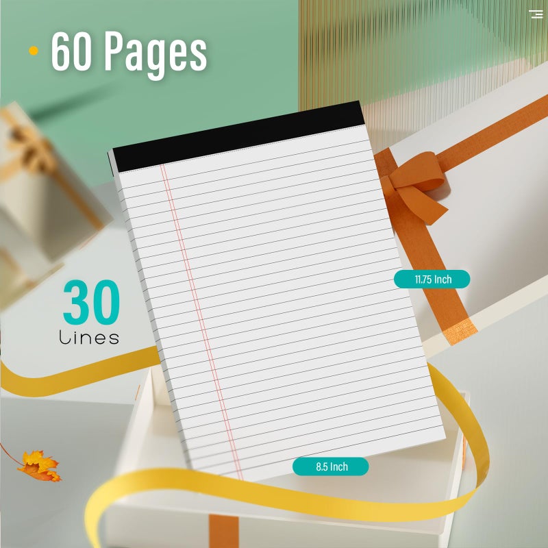 Nichela 2 Pcs Legal Pads 8.5 x 11 Note Pads 8.5 x 11 Inch Notepad 60 Sheets Writing Pads Wide Ruled Lined Paper Pads White Paper Note Pads 8.5 x 11 with 30 Sheets Per Legal Pad for School, Office, Home - Image 2